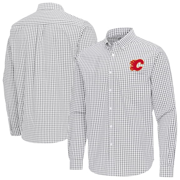 Men's Antigua Gray Calgary Flames Ellis Tri-Blend Long Sleeve Button-Down Shirt