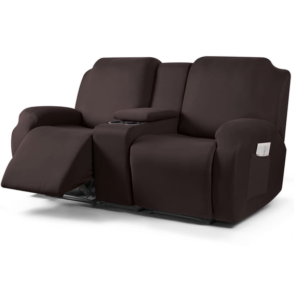 RUAOZZ Recliner Loveseat Slipcovers with Console Stretch 4-Pieces Reclining Couch Covers for Pets Furniture Sofa Cover, Coffee