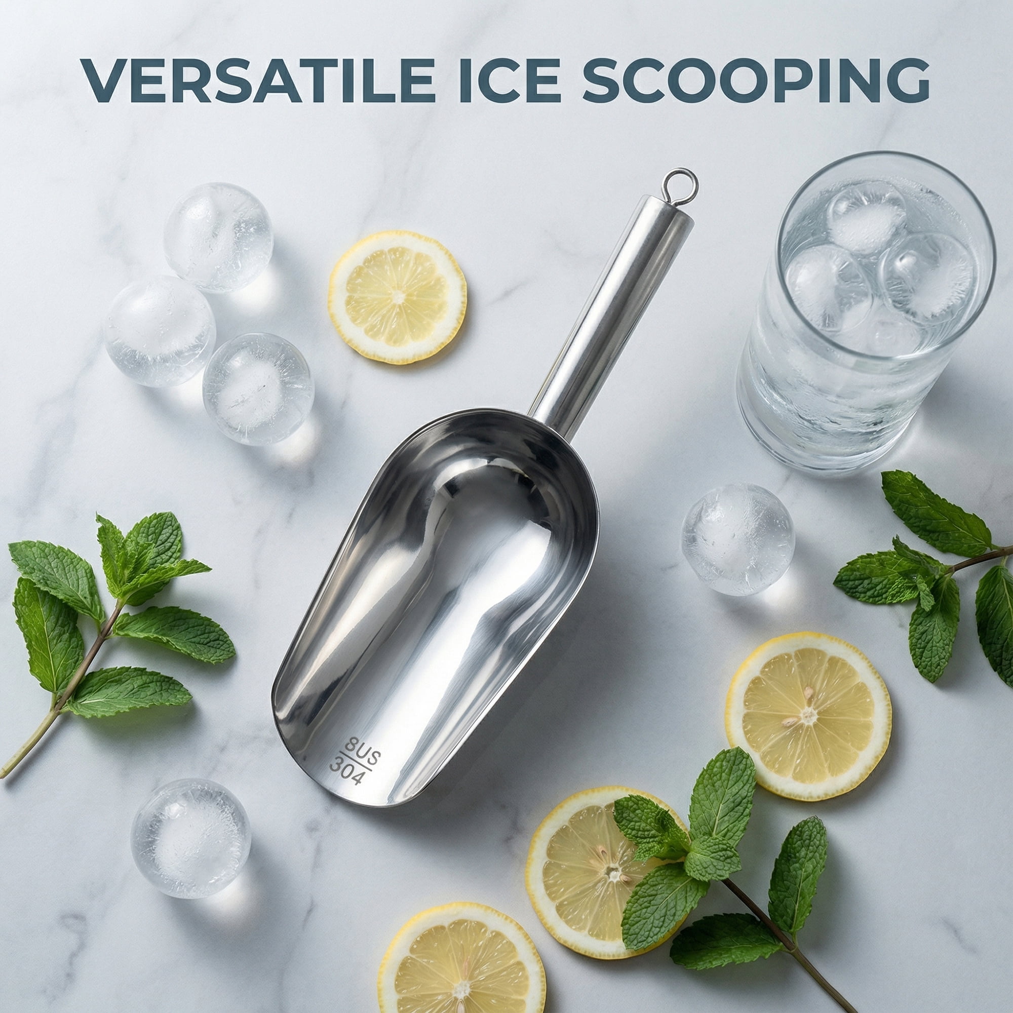 Unique Bargains 1Pcs Easy Clean Stainless Steel Ice Scoop Silver 9.8*3.5inch