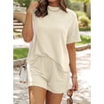 thumbnail image 6 of Short Sets for Women 2 Piece Lounge Set Loose Fit Short Sleeve Tops and Shorts Summer Matching Set Cream White L, 6 of 8