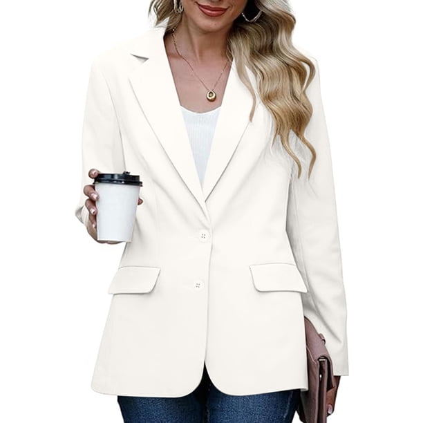Blazer informal de negocios para mujer, chaqueta de trabajo de manga larga con abertura frontal y hombreras, moda de otoño 2024