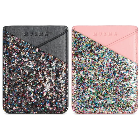 Adhesive Pouch - Phone Card Holder Adhesive Stick-on Credit Card Wallet Phone Case Pouch Sleeve Pocket for Most of Smartphones(iPhone/Android /Samsung Galaxy) - (Pink-Black 2pc)