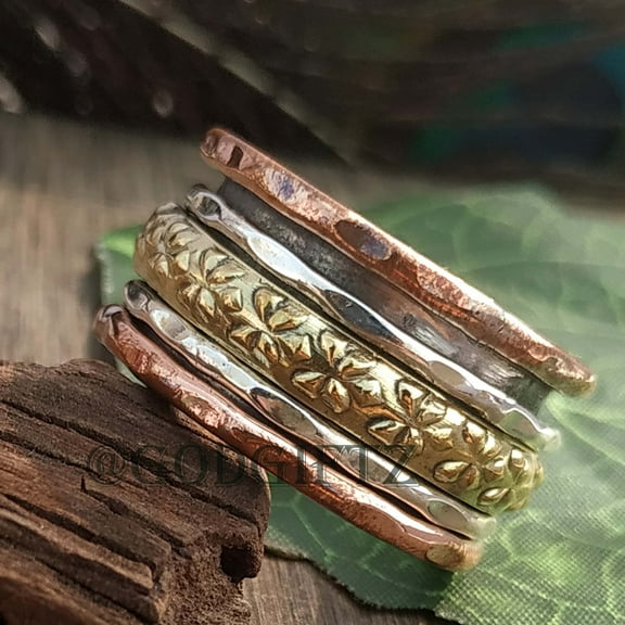 Wide Band Ring, 925 Sterling Silver, Hammered Ring, Handmade Spinner Ring, Three Tone Ring, Meditation Ring