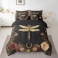 thumbnail image 2 of Homewish Bohemain Gold Dragon 7 Pieces Bedding Comforter Set,Retro Rustic Flower Full Bedding Set,Natural Plant Fitted Sheet Flat Sheet For Teens,Luxury Bedroom Decor Reversible, 2 of 8