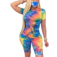 thumbnail image 4 of Women's Ladies Tie-Dye Print T-Shirt Cycling Short 2 Pc Co ord Active Gym Set Tracksuit, 4 of 4