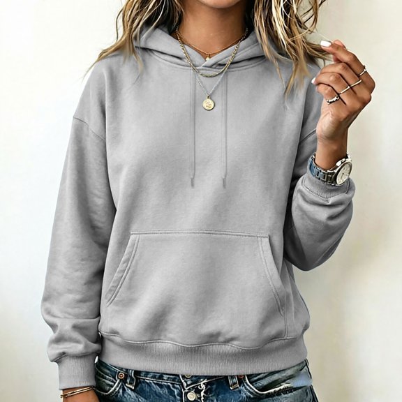 Hoodies for Women Oversized Trendy Fall Sweatshirt Pullover Fleece Long Sleeve Sweaters Winter Outfits Y2k Clothes Light Gray M