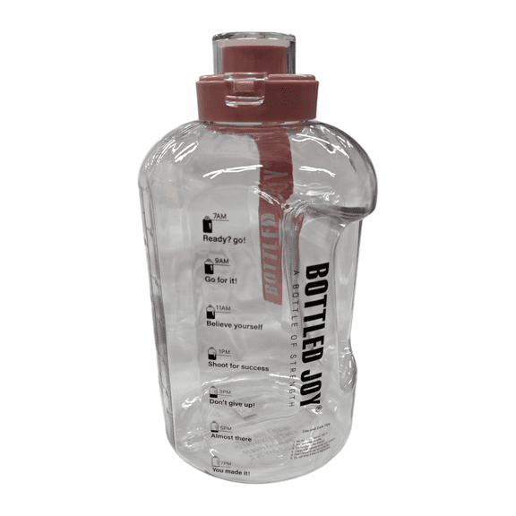 Bottled Joy Motivational 85 Oz Clear BPA Free Water Bottle with Pink Carabiner Strap