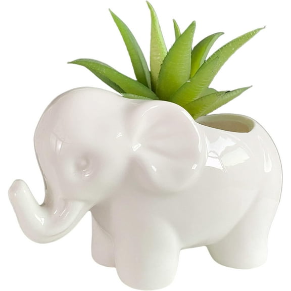 Cute Animal Elephant Shaped Ceramic Succulent Cactus Air Plant Flower Pots Planters-Plant Not Included (Small White)