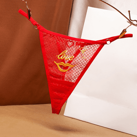 Fulorrnie Women s Low Rise Lace Thong Panties Breathable Mesh Embroidery Adjustable Straps Seamless Briefs Underwear Metal Clasps for Sexy Lingerie  Red  One Size