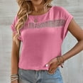 thumbnail image 4 of LOVZFMLL Hauts d'Été pour Femmes Mode Col Rond Uni Manches Courtes Patchwork Blouse, 4 of 6