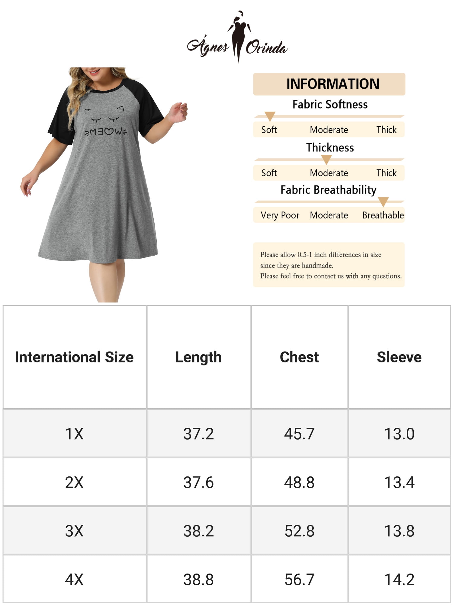 Unique Bargains Women's Plus Size Nightgown Short Sleeve Graphic Sleepshirts Sleepwear 2X Gray