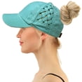 thumbnail image 3 of C.C Ponytail Criss Cross Messy Buns Ponycaps Baseball Cap Dad Trucker Mesh Hat (Solid Basket Weave Mint), 3 of 3