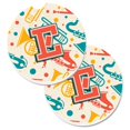 thumbnail image 1 of Carolines Treasures CJ2001-ECARC Lettre E Rétro Sarcelle Orange Instruments de Musique Initial Ensemble de 2 Tasse Titulaire Voiture Coaster, 1 of 1