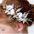 thumbnail image 2 of Peineta de boda hecha a mano para niña de las flores, accesorio para el cabello de novia con hojas florales de perla blanca para novias y damas de honor, bonito tocado de princesa., 2 of 5