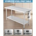thumbnail image 4 of Superior NSF Stainless Steel Work Table - 60x24x35 Inch - Adjustable Undershelf, Heavy Duty, Rear Baffle, 5 Hooks, Curved Edge, For Kitchen, Home, Brewing, 4 of 8