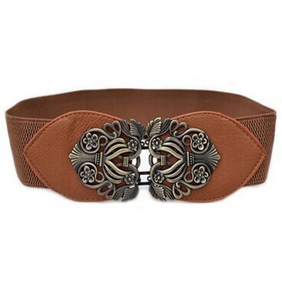 WHEANG Women's Wide Waist Belt Classic Length Vintage Wide Belt for Women Engraved Women's Belt Waist Waistband Belt Buckle Belt Wide Elastic Stretch Buckle Belt Brown 2026 Sales Under $1