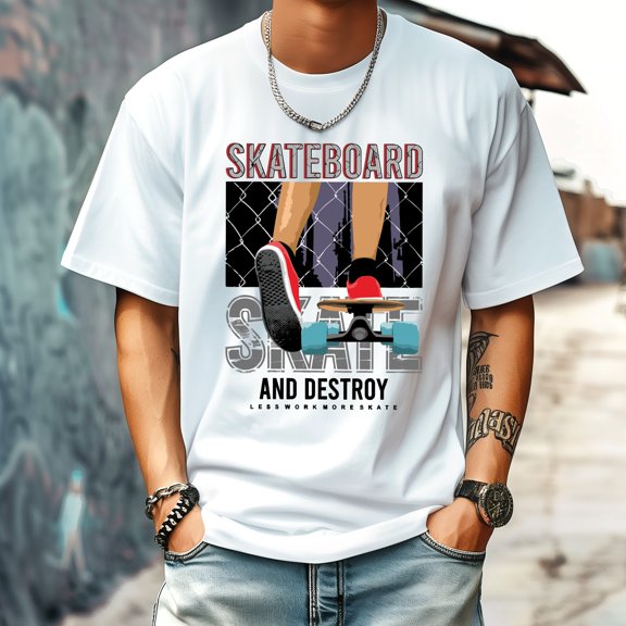 Men's T Shirt Round Neck Patterned Tee Summer New Sports Shirt Vintage Style Gift for Friends XS