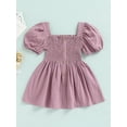 thumbnail image 2 of Douhoow 1-6Y Kids Girls Dress Summer Puff Sleeve Square Collar Solid Button A-Line Dresses, 2 of 9