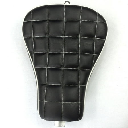 Front Check - HTT Motorcycle Black Custom Front Solo Driver Checks Style Leather Seat For 2010 2011 2012 2013 2014 2015 Harley Davidson XL1200X X48 X72