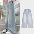 thumbnail image 6 of YUEHUA pull on jeans for girls size 12, Kids Girls Jeans Distressed Elastic Waist Baggy Denim Wide Leg Pants Trousers, 6 of 8