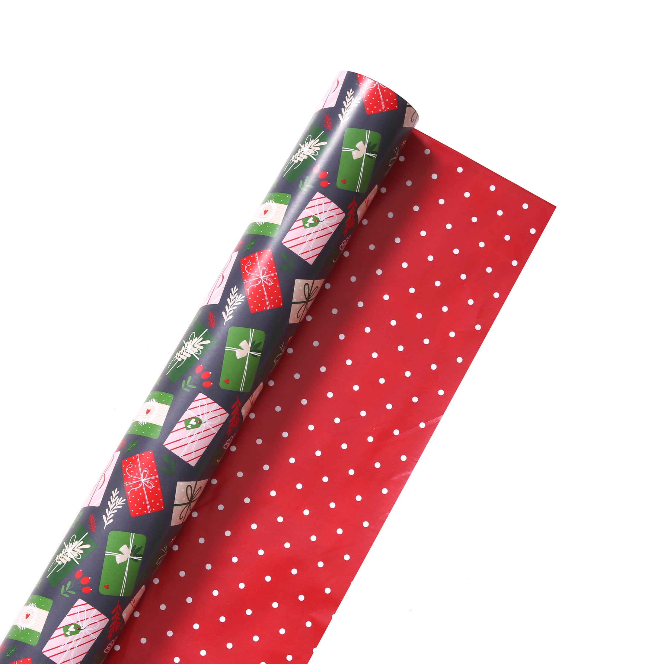 Papier cadeau de Noël réversible multicolore Holiday Time, 280 pieds carrés