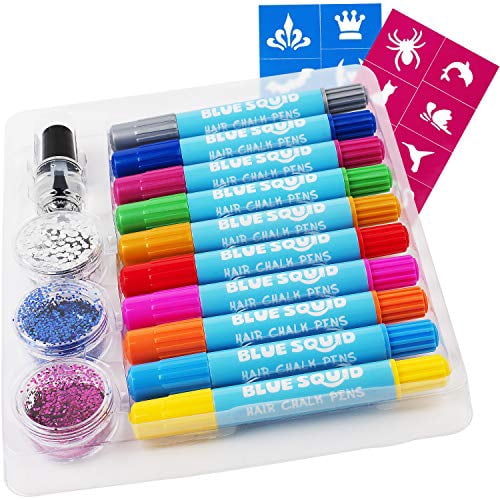 Download Hair Chalk for Girls Pens - & Glitter Tattoo Set, 10 Temporary Hair Color Pens for Kids, 16 ...