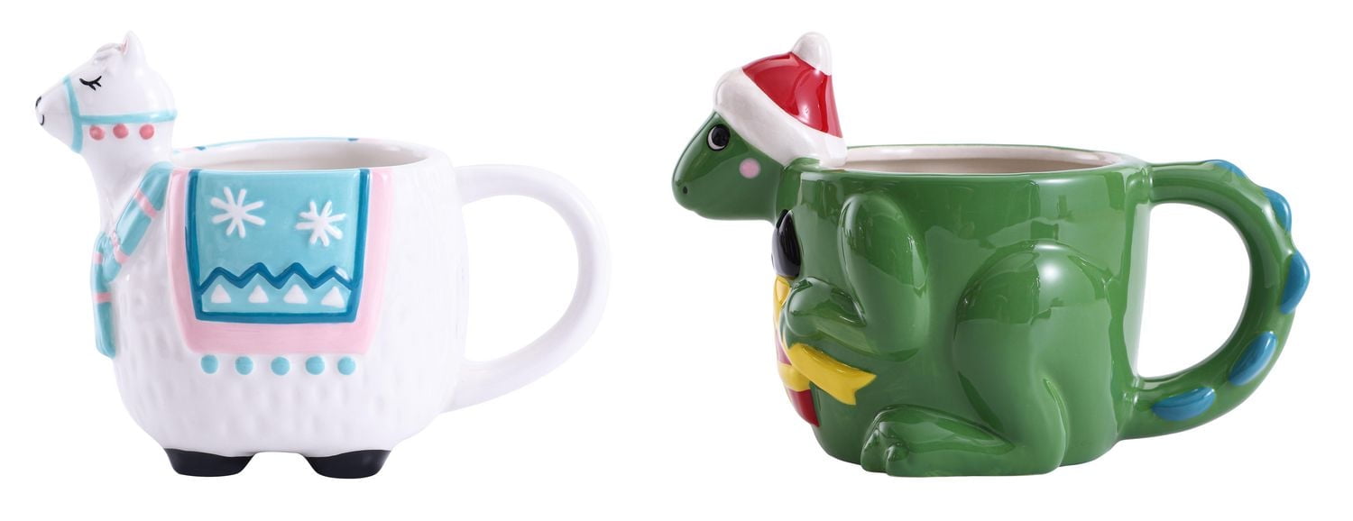 Holiday Time Llama & Dino Mug, 2-Piece