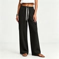 thumbnail image 3 of Maplenight Cargo Pants for Women Elastic Drawstring Waist Wide Leg Pants Relaxed Fit Casual Travel Lounge Pants with Pockets, 3 of 7
