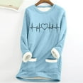 thumbnail image 2 of FAVIPT Women Fleece Sweatshirts Lined Sherpa Crew Neck Underwear Long Sleeve Heart Print Tops Winter Fall Warm Pockets Shirts Blue,M, 2 of 4