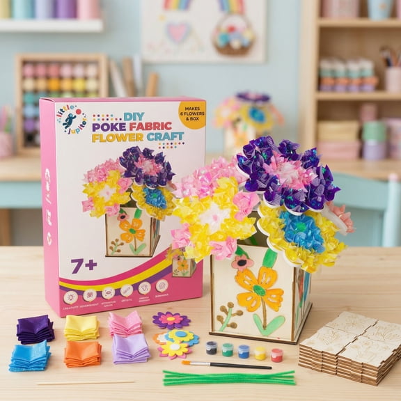 DIY Poke Fabric Flower Craft - Makes 6 Flower Bouquet & Box with Paint