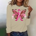 thumbnail image 4 of CLOISE Pink Breast Cancer Tops Women Long Sleeve Round Neck Tops Butterfly Ribbon Oversized Breast Cancer Support T Shirts Trendy Comfortable Tee Shirts Cancer Awareness Fall Outfits Beige 2XL, 4 of 4