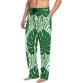 thumbnail image 4 of Men's Pajama Pants with Pockets Sleepwear Lounge Pants Stretch Casual Green Monstera Palm Tree Leaves, 4 of 6