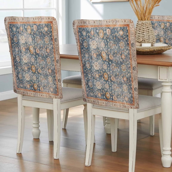Blue Beige Vintage Chair Back Covers, Removable Chair Covers for Dining Chairs Set of 8, Washable Chairs Slipcovers Back Seat Protector for Wedding Party 19"x20"