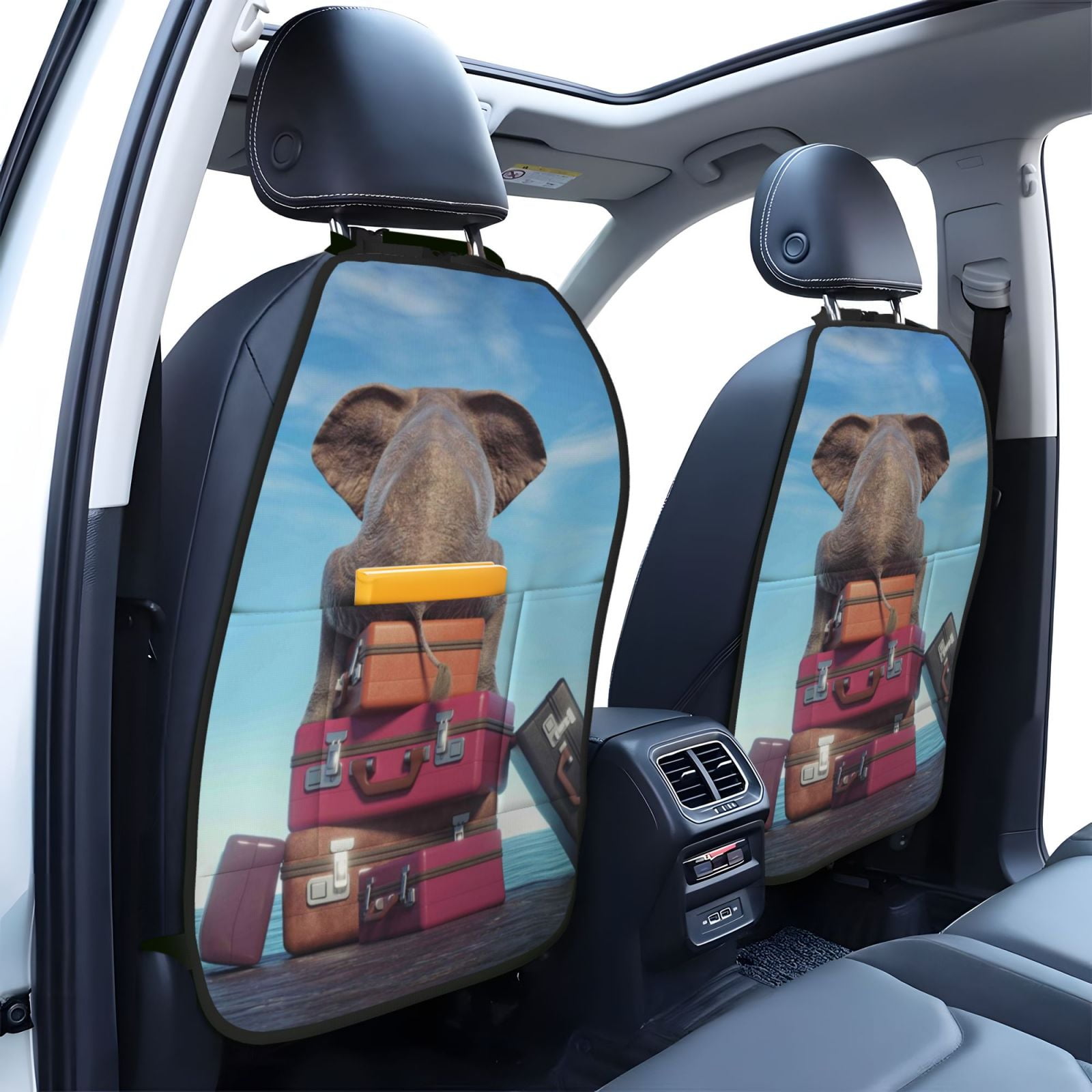 Xecao Elephant Sits Pattern Car Seat Back Protector 2 Pack Large Capacity Pocket, Kick Mats Back Seat Protector