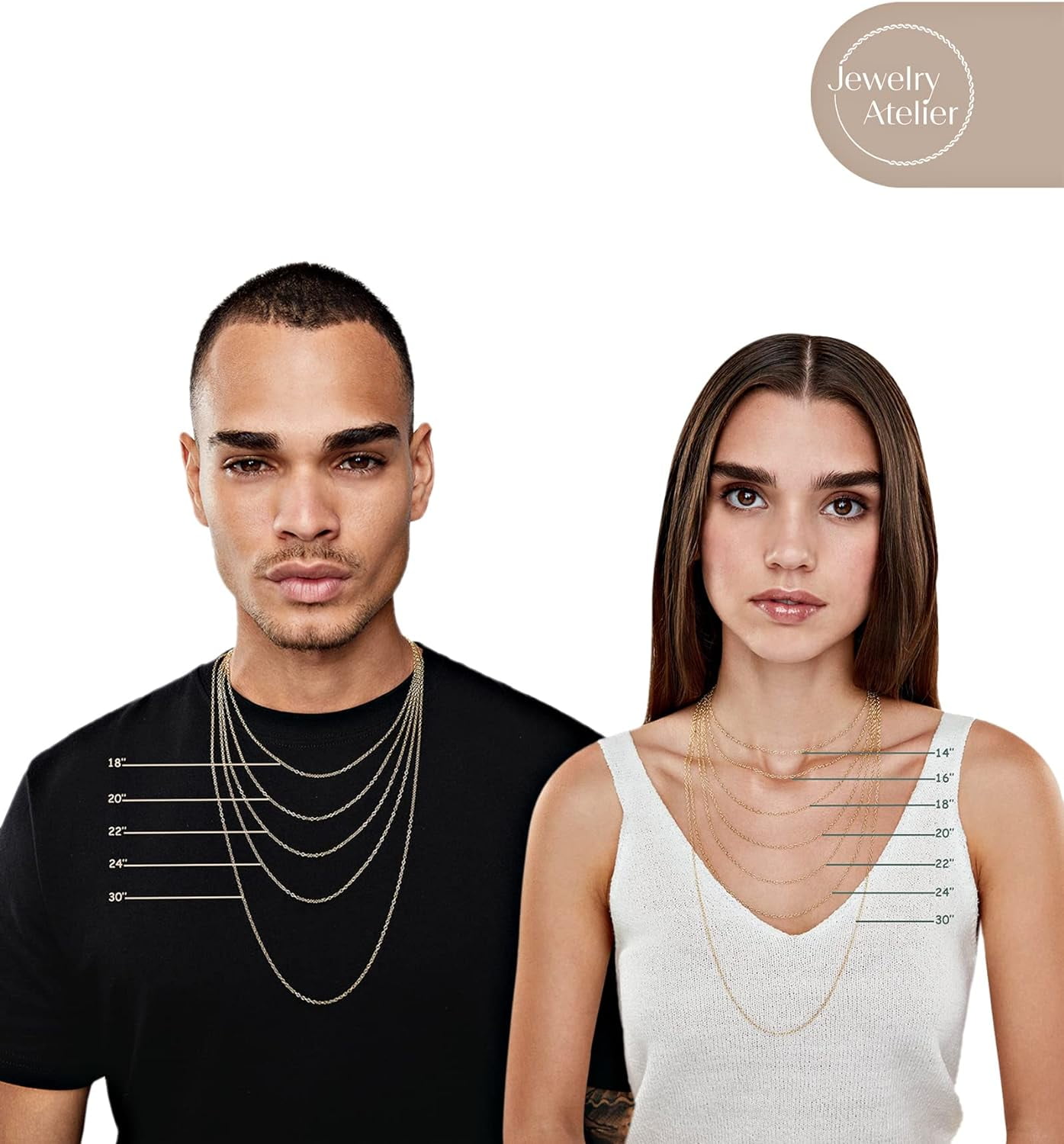 Jewelry Atelier Gold Chain Necklace Collection - 14K Solid Yellow Gold Filled Cable/Rolo/Pendant Link Chain Necklaces for Women and Men with Different Sizes (2.0mm, 2.7mm, or 3.6mm)