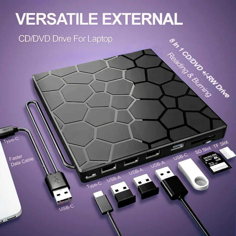 External CD/DVD Drive for Laptop, DVD Player for Laptop, 8 in 1 USB 3.0 Ultra-Slim Portable, CD Burner External Disk Drive Optical Compatible with Laptop Desktop Mac,Windows 11/10/8/7 Linux - Walmart.com External CD/DVD Drive for Laptop, DVD Player for Laptop, 8 in 1 USB 3.0 Ultra-Slim Portable, CD Burner External Disk Drive Optical Compatible with Laptop Desktop Mac,Windows 11/10/8/7 Linux - Walmart.com