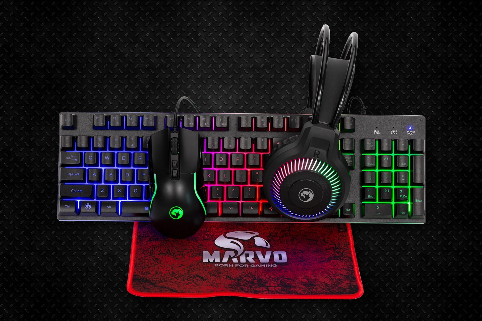 Wired Gaming keyboard, Gaming Mouse, Gaming Headphone  and Mousepad, Marvo RGB Backlit Keyboard Mouse Sets, for Windows PC Gamers Desktop Computer Laptop,Black