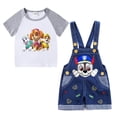 thumbnail image 3 of Camiseta de manga corta de algodón de la Patrulla Canina para bebés + pantalones cortos vaqueros con cinturón, trajes de dos piezas, conjunto de ropa de verano para niños pequeños de 1 a 4 años, 3 of 5