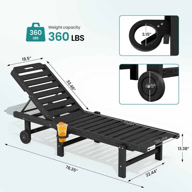 SERWALL Outdoor Chaise Lounge Set of 2, Black HDPE photo 6
