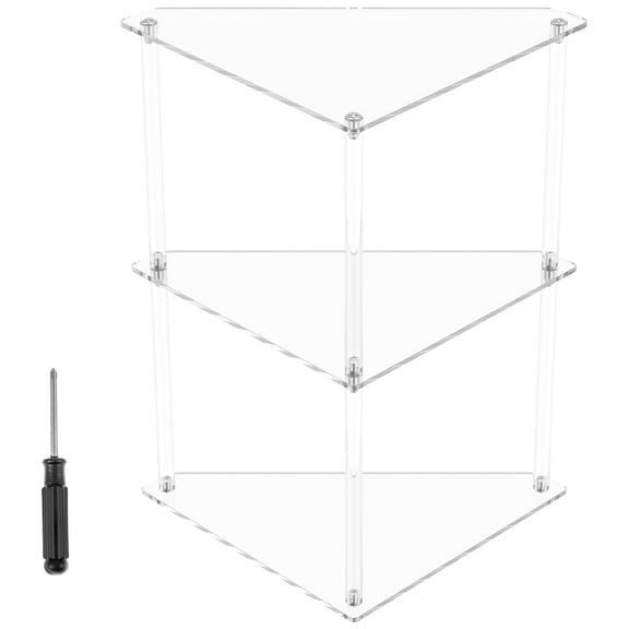 LINFANG 3 Tier Corner Shelf Transparent Acrylic Counter Corner Shelves Organizer Triangle Storage Rack for Bathroom Kitchen Office Vanity