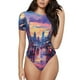 thumbnail image 1 of Fotbe Taxi Colorful Town Body de Mujer con Cuello Redondo y Mangas Cortas, Sin Mangas Ajustado, Suave, Cómodo y Básico-Large, 1 of 7