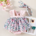 thumbnail image 2 of Otqutp Baby Girls Summer Floral Romper Dress Short Sleeve Tulle Romper Dress Baby Dress Baby Easter Outfit with Headband Set(B-Pink,12-18 Months), 2 of 3
