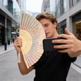 thumbnail image 4 of SIYTUAU Traditional Bamboo Frame Folding Fan With Paper Surface And Butterfly Pattern For Photography Prop And Home Decor 8.27 Inches, 4 of 7
