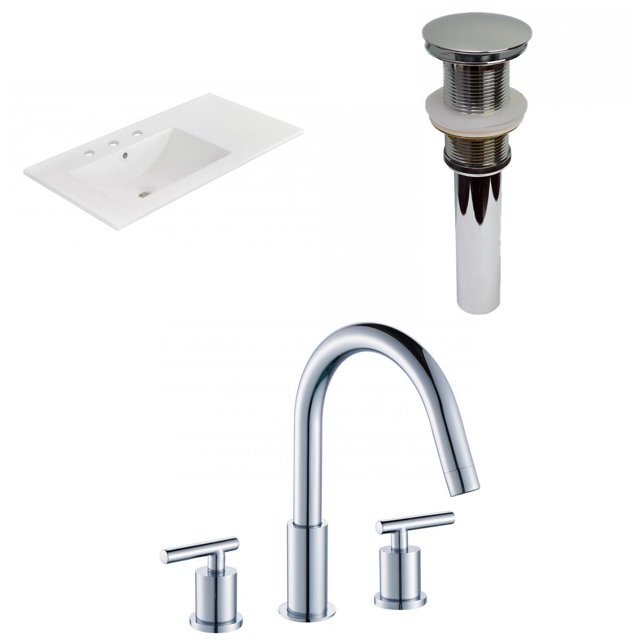 American Imaginations 35.5-in. W 3H8-in. Ceramic Top Set In White Color - Drain Incl. AI-33054