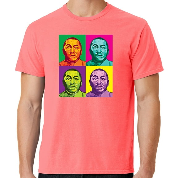 Mens Three 3 Stooges Curly Squared Cotton Tee Shirt, Medium Neon Coral