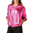 thumbnail image 2 of INSPIRE CHIC Women's Shiny Long Sleeve Zipper Hooded Metallic Jacket, 2 of 6