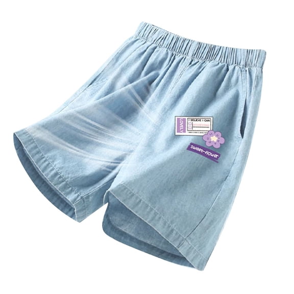 Likimi Toddler Girls Shorts With Pocket Fashionable Cartoon Print Elastic Waist Breathable Summer Shorts Light Blue2 Size 4-5 Years