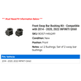 thumbnail image 2 of Front Sway Bar Bushing Kit - Compatible with 2014 - 2020, 2022 INFINITI QX60 2015 2016 2017 2018 2019, 2 of 2