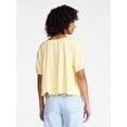 thumbnail image 3 of Time and Tru Women's Linen Blend Blouse with Scalloped Hem, Sizes XS-XXXL, 3 of 5