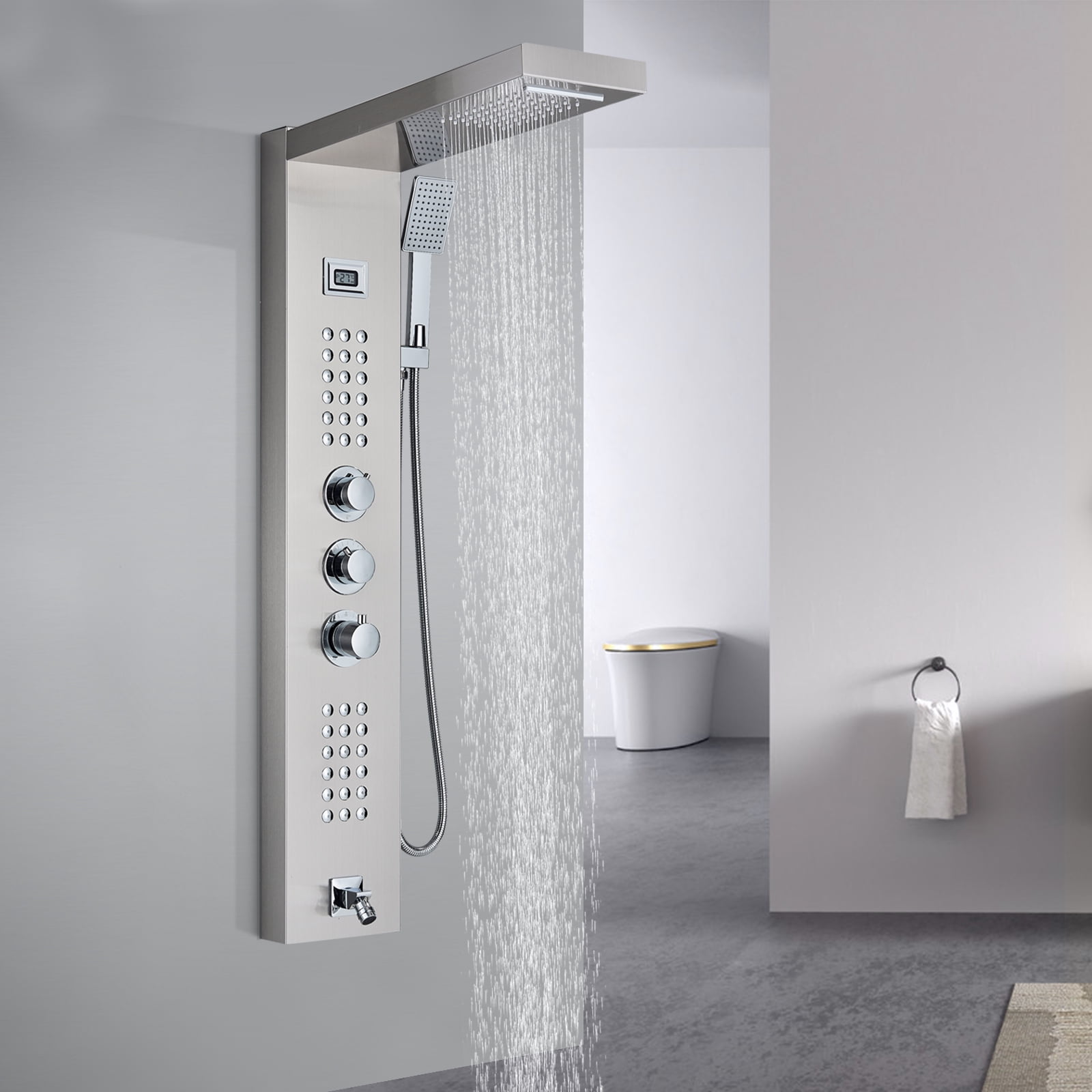 Thermostatic Shower Tower Panel Temperature Screen 5 Functions Rainfall Waterfall Shower Head